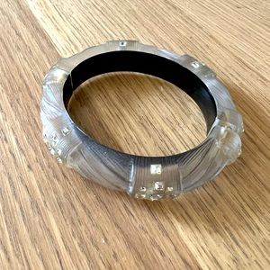Alexis Bittar Clear/Silver Magnetic Closure Bangle Bracelet with Silver Studs.